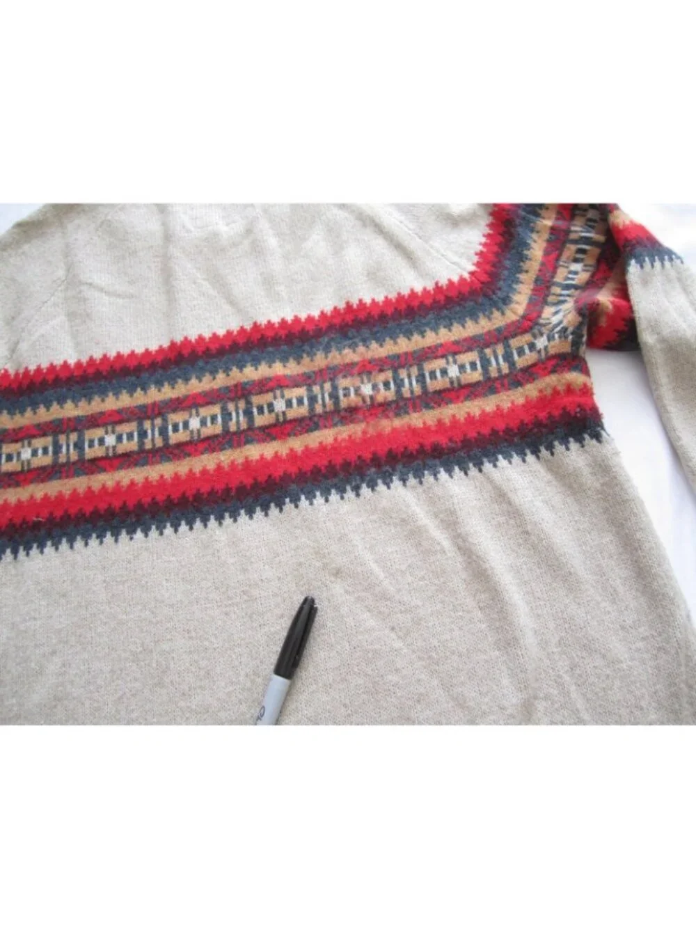 O'Hanlon Mills Fair Isle Sweater Men Sz L Lambswool Geometric Knit Cottage MS60